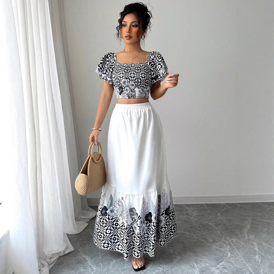Set med off shoulder-topp och lång A-linjekjol