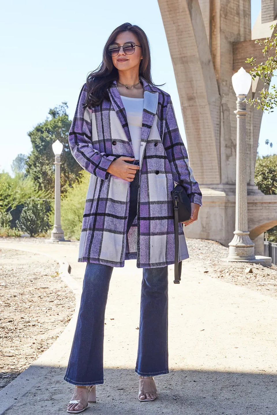 Double Take Plaid Button-Up Lapel Collar Coat
