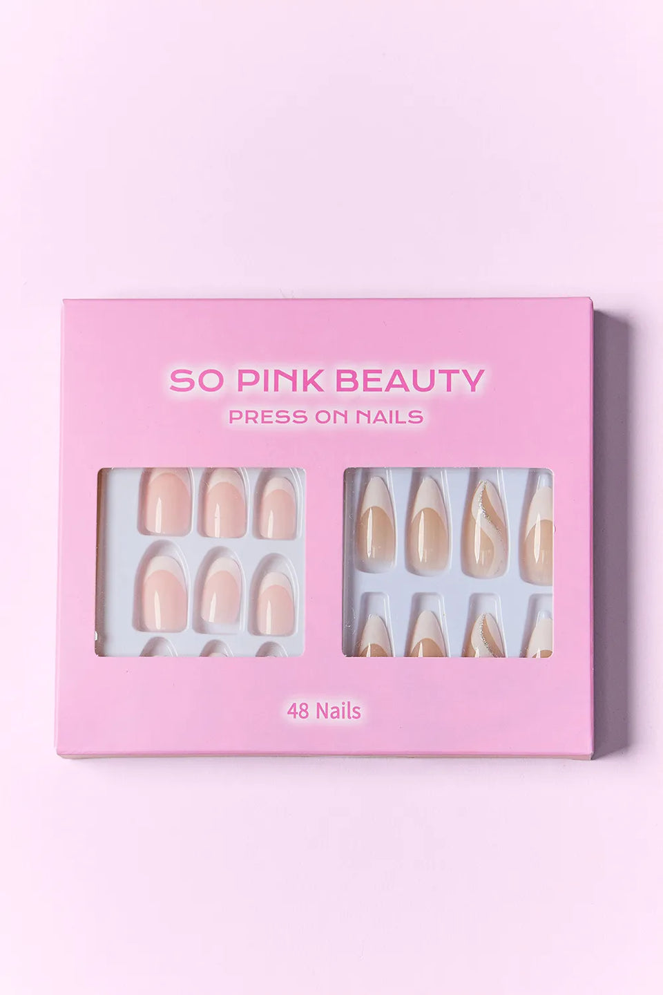 SO PINK BEAUTY Press-On Nails 2-Pack – Elegance, Nova, Ocean Pearl, Pretty in Pink, French Fantasy