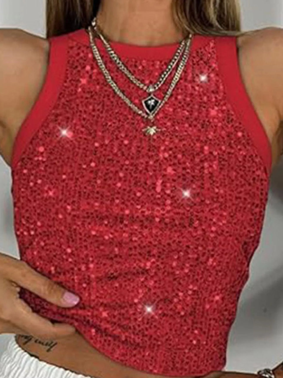 Sequin Round Neck Tank
