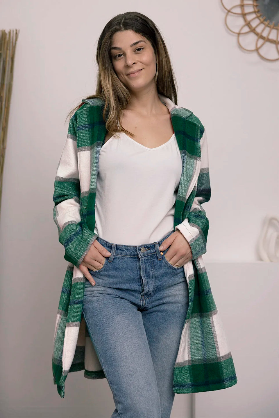 Double Take Plaid Button-Up Lapel Collar Coat