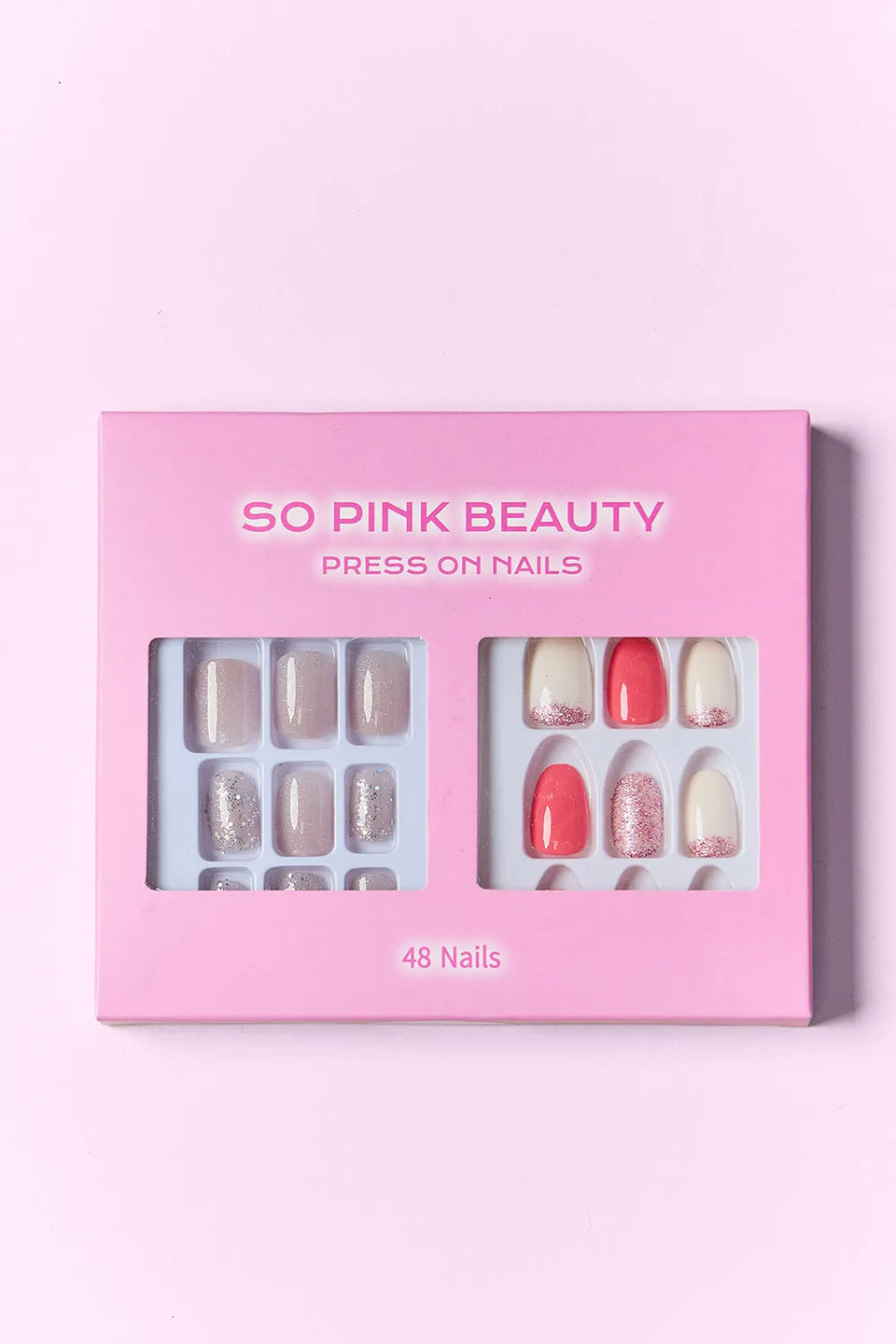 SO PINK BEAUTY Press-On Nails 2-Pack – Maven, Euphoria, Candy Glitz, Pop of Pink, Naturistic