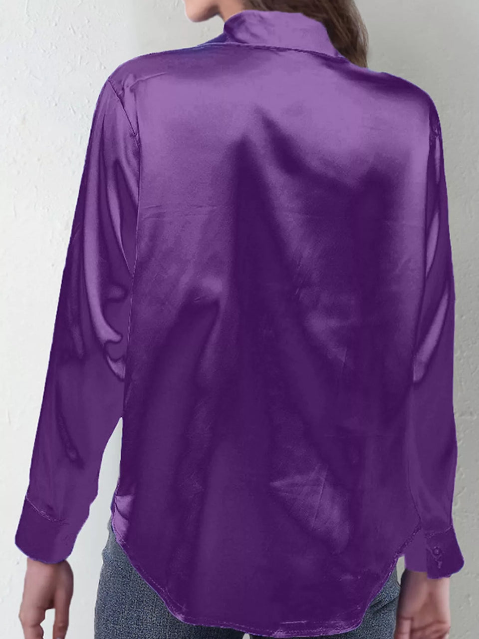 Satin Button-Down Long Sleeve Shirt