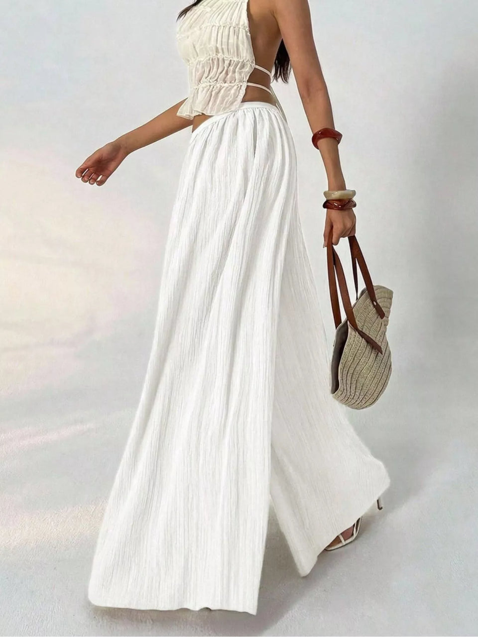 High-Waisted Wide-Leg Pleated Casual Pants