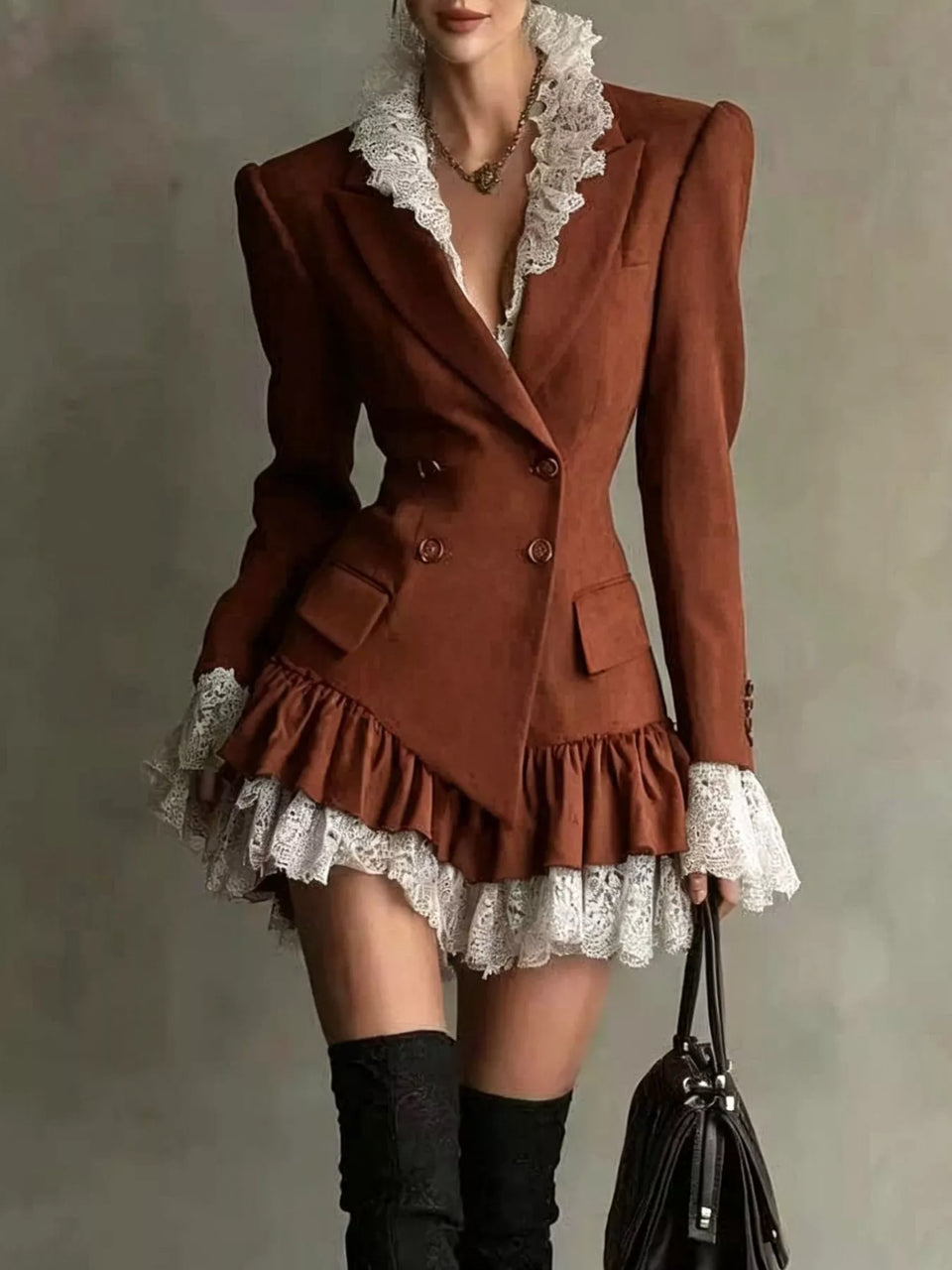 Lace Trim Blazer Dress