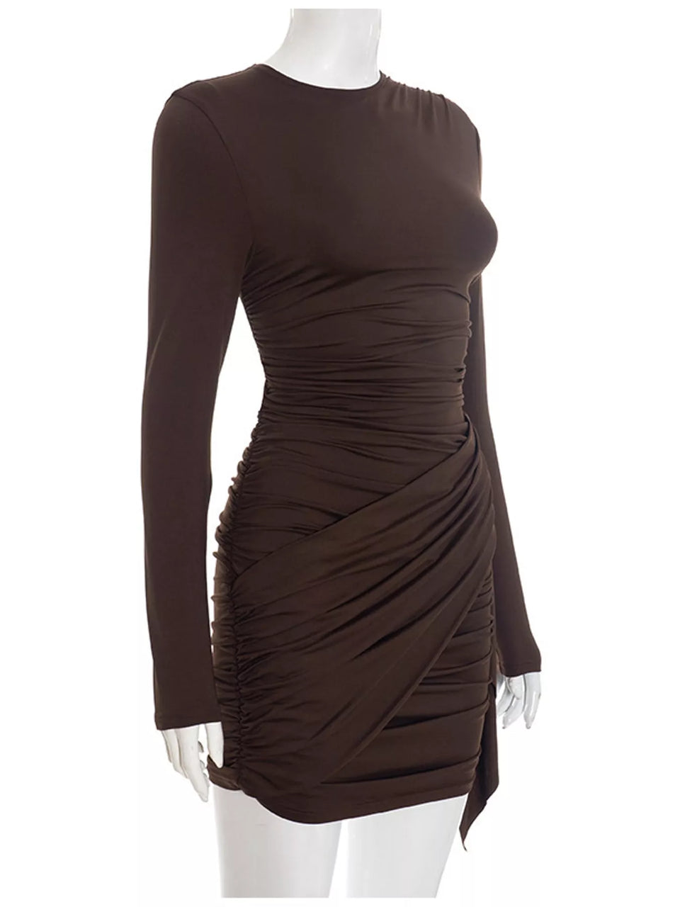 Long-Sleeve Ruched Bodycon Mini Dress