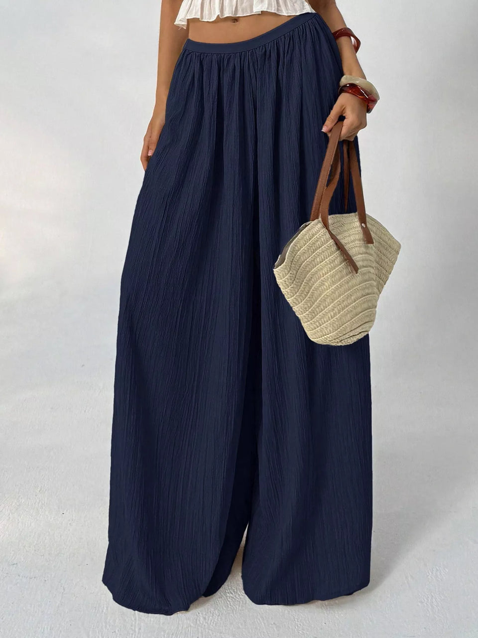 High-Waisted Wide-Leg Pleated Casual Pants