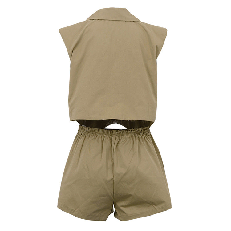 Set med ärmlös oversize-kavaj och shorts