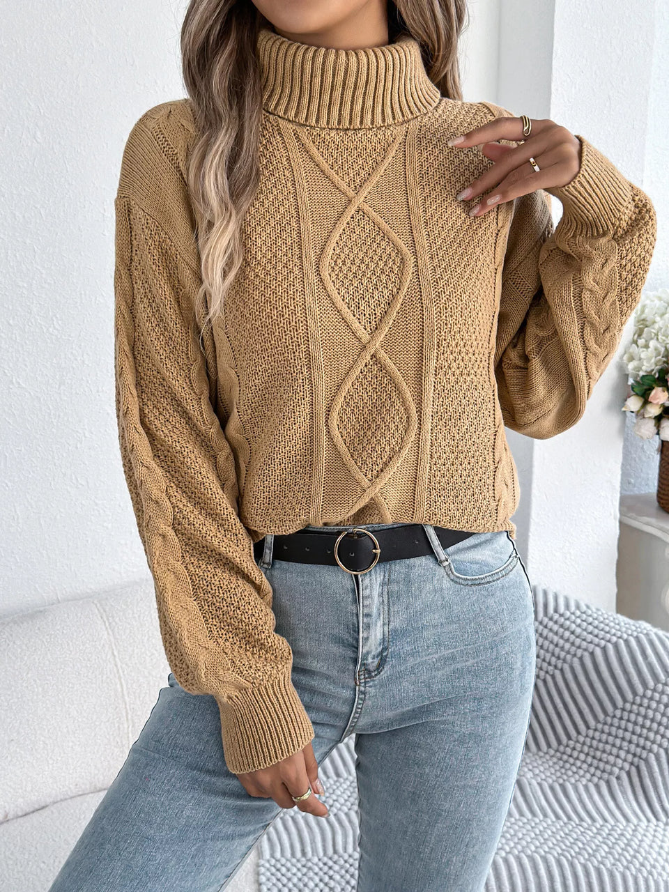 Turtleneck Cable Knit Sweater