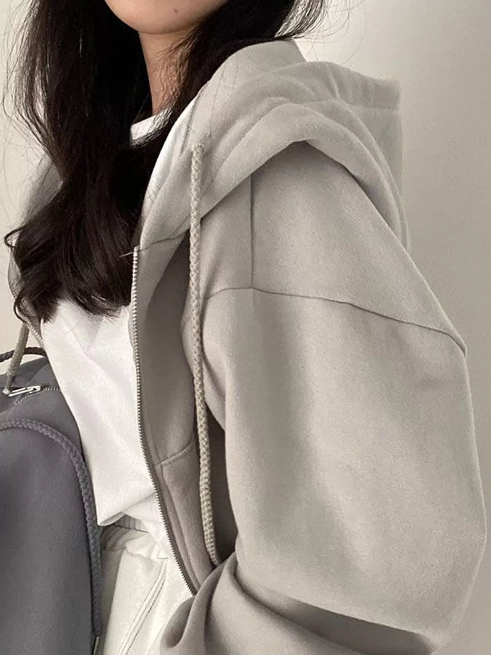 Oversized Zip-Up Cropped Hoodie
