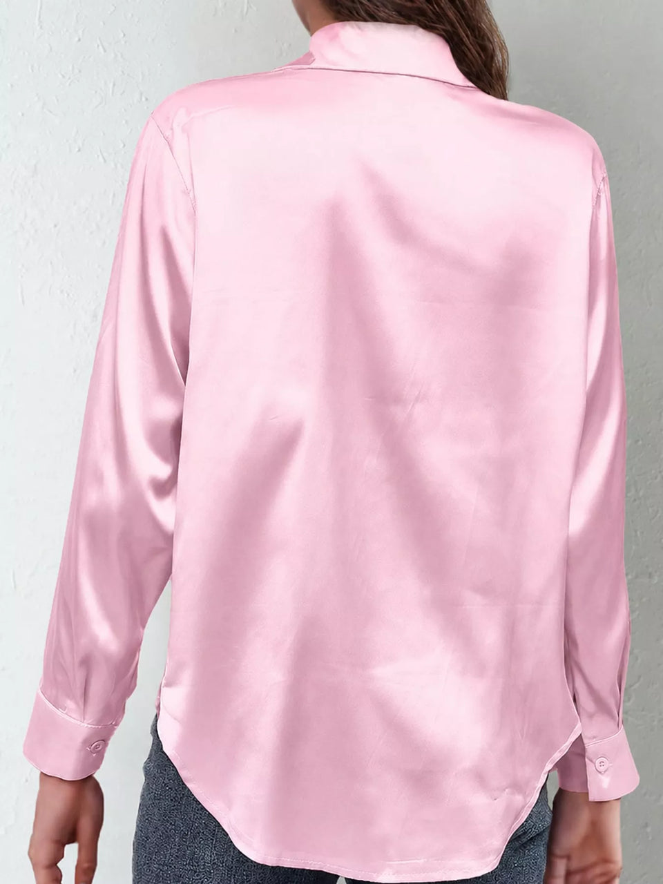 Satin Button-Down Long Sleeve Shirt