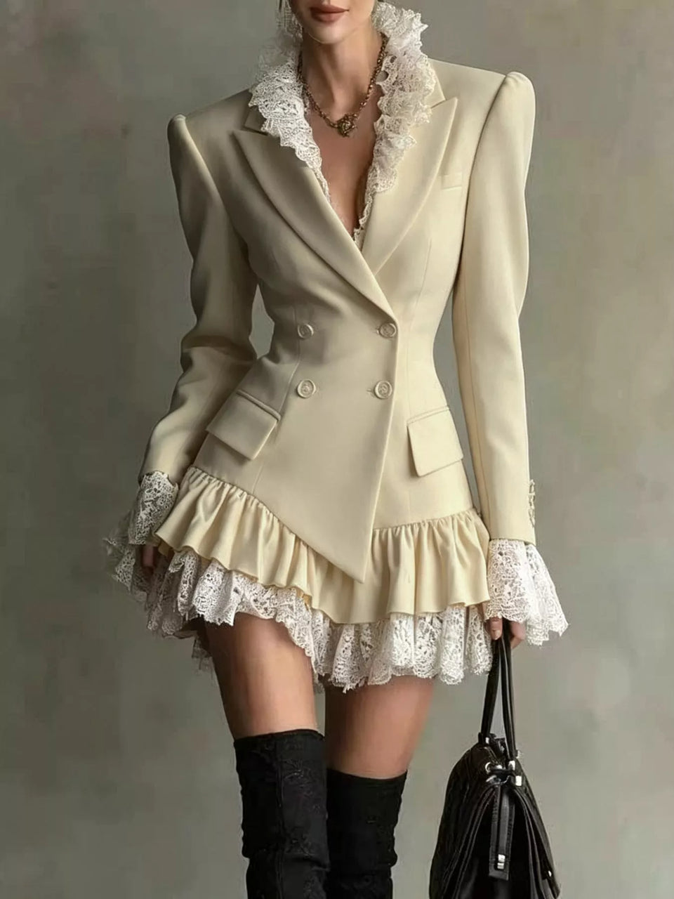 Lace Trim Blazer Dress