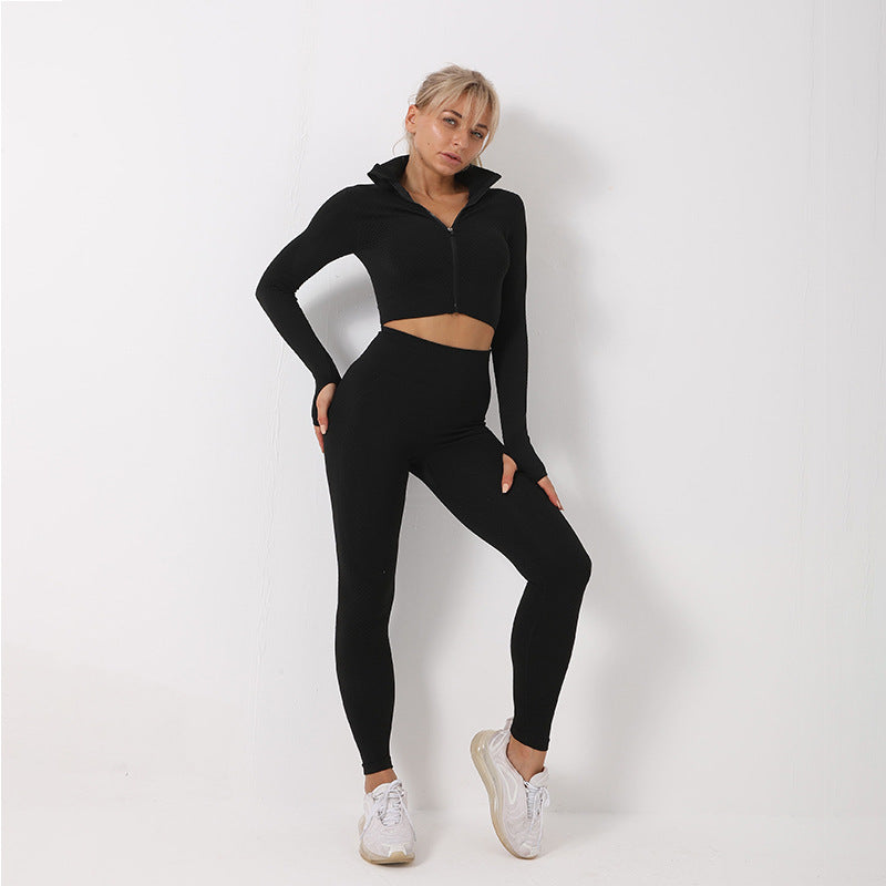 Sömlöst träningsset i 3 delar – leggings, topp och sport-bh