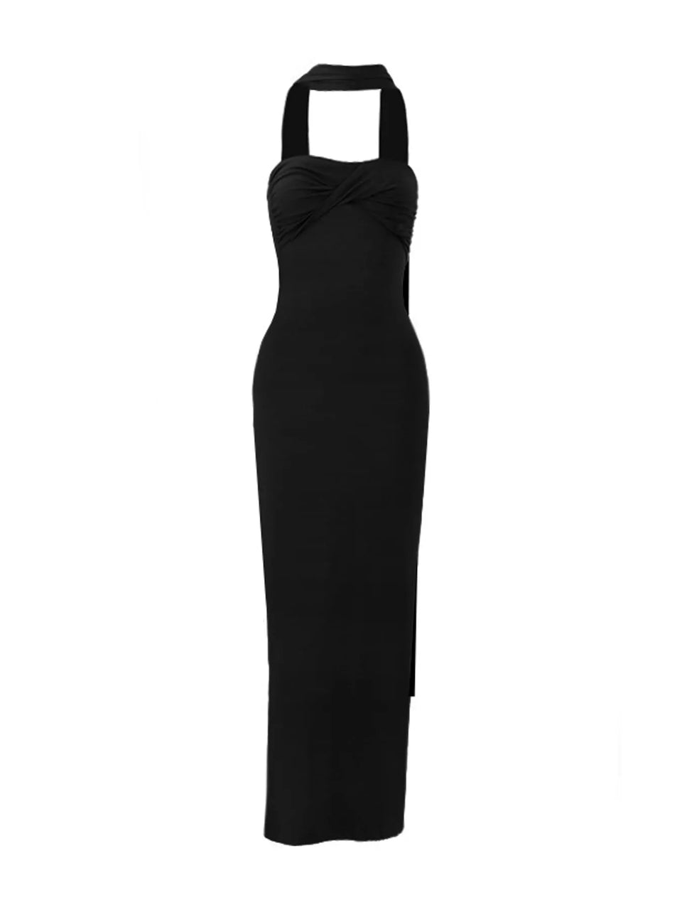 Strapless Ruched Bodycon Maxi Dress with Scarf