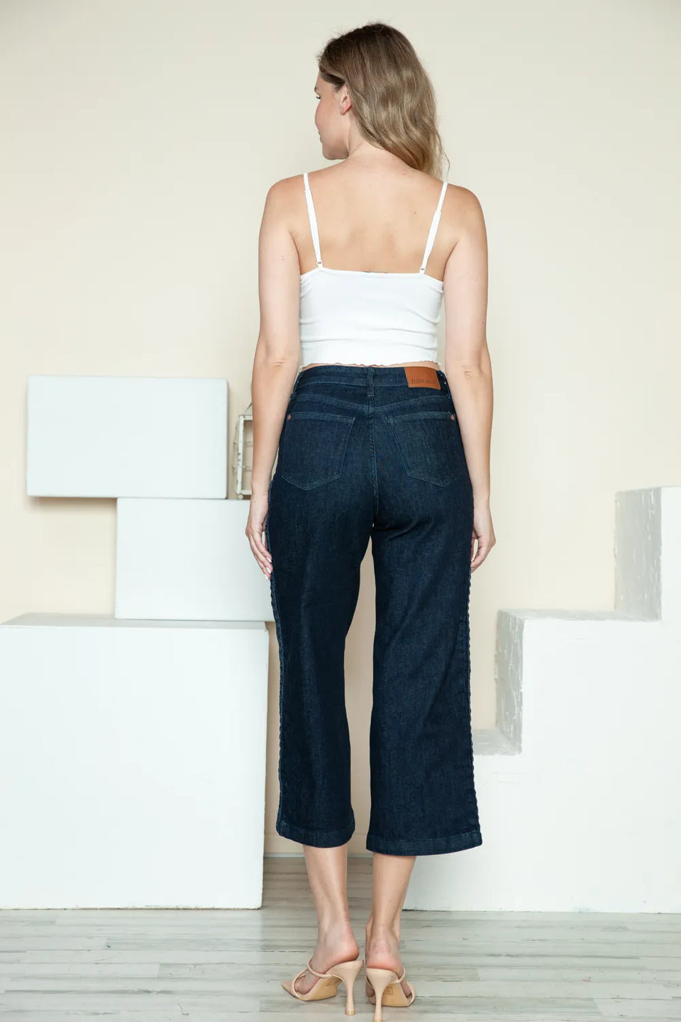 Judy Blue Side Seam Braid Crop Wide Leg Jeans