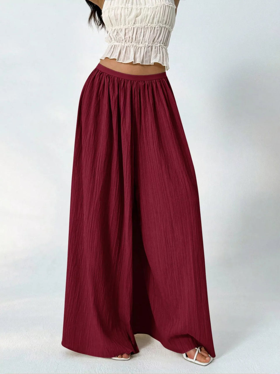 High-Waisted Wide-Leg Pleated Casual Pants
