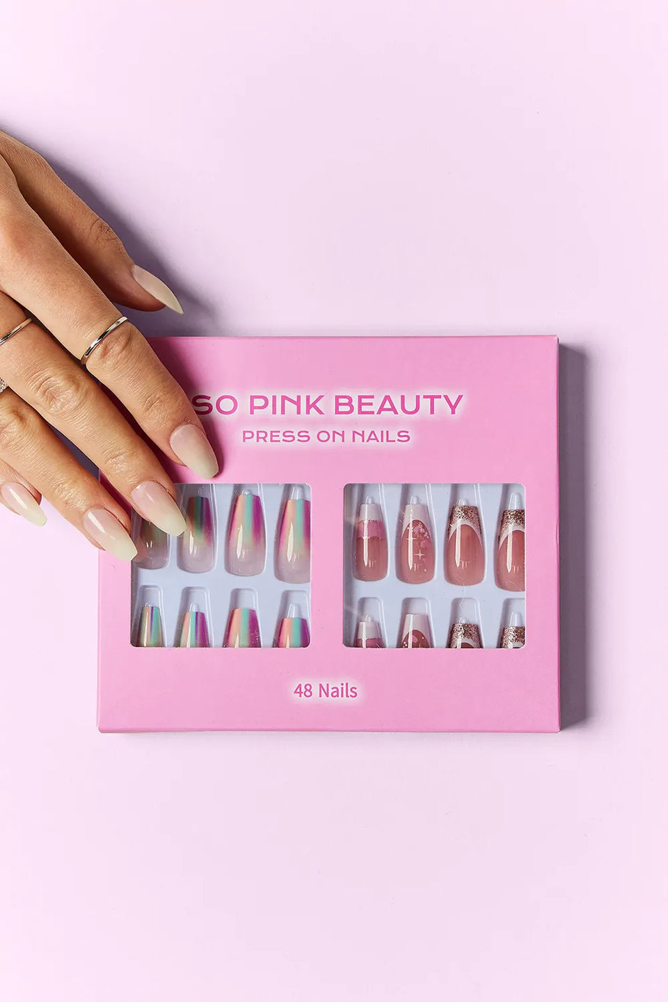 SO PINK BEAUTY Press-On Nails 2-Pack – Marbled Magic, Lover Girl, Dreamy, Heartbreaker