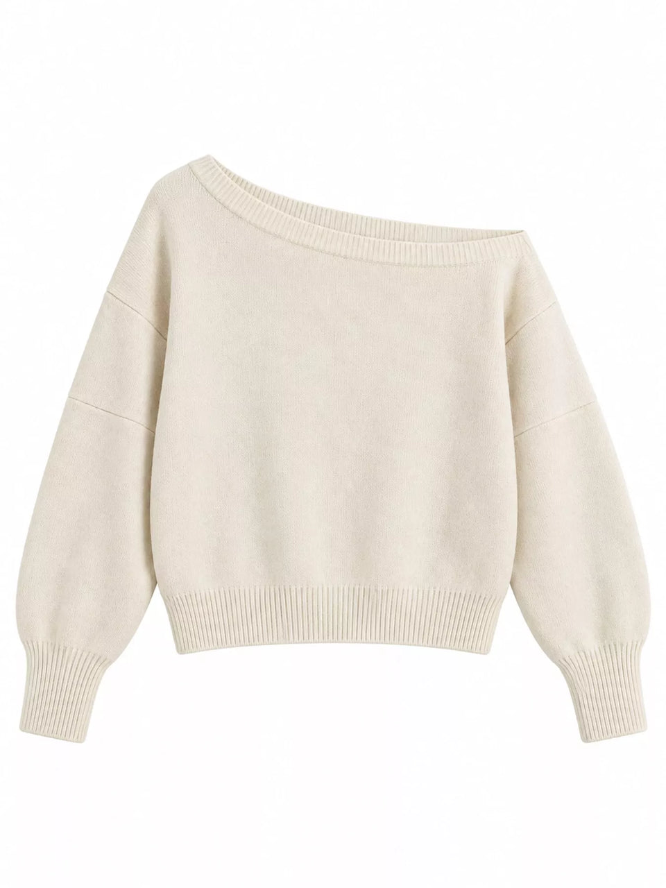 One Shoulder Ribbed Knit Sweater