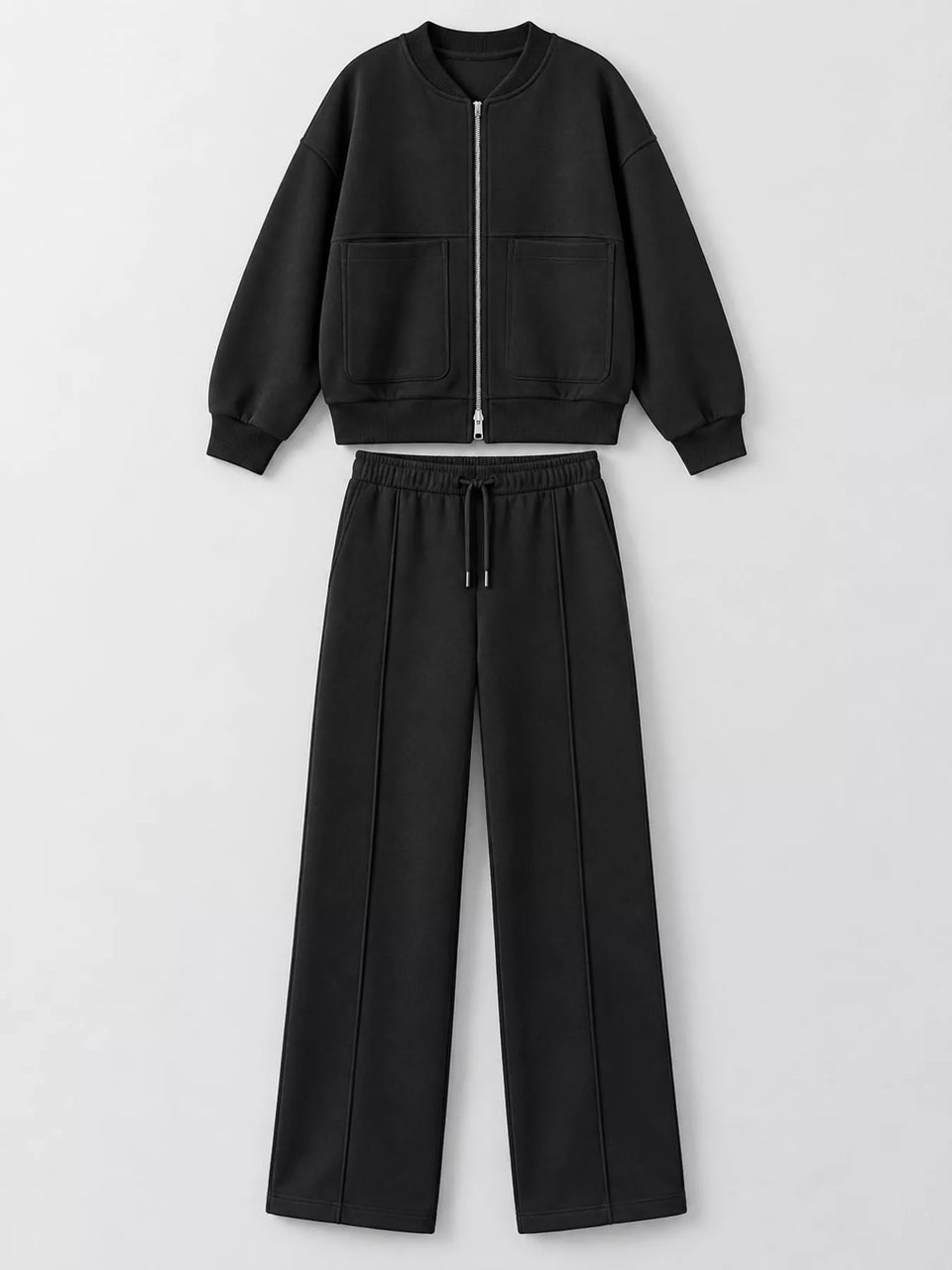 Casual Zip-Up Jacket and Wide-Leg Sweatpants Set