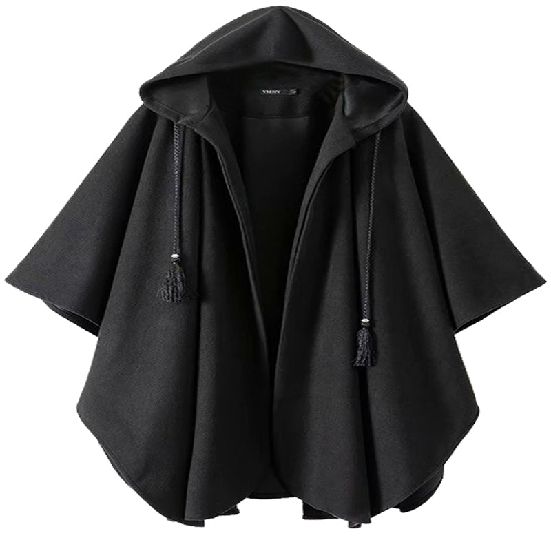 Lång asymmetrisk capekappa i ullkänsla