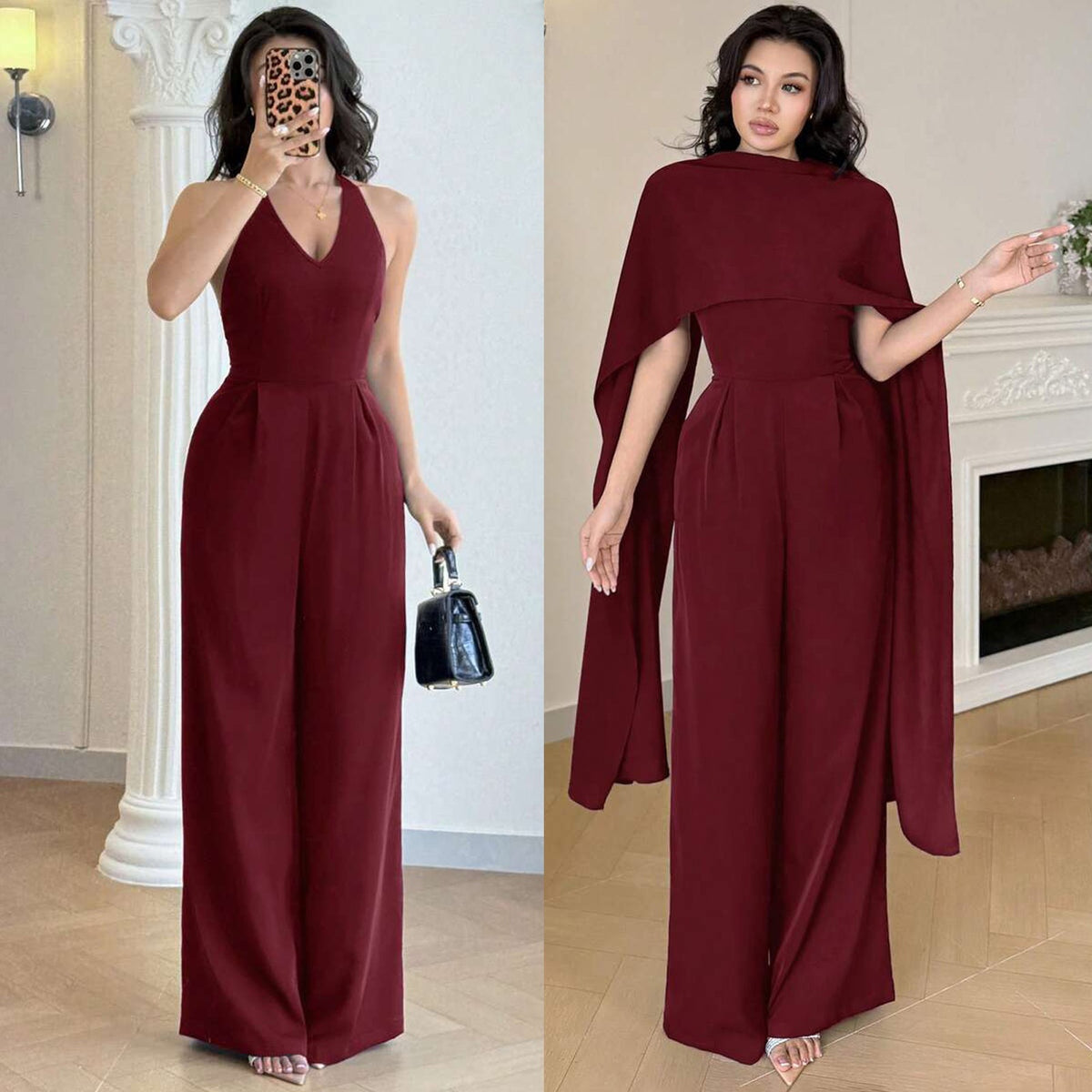 Set med halterneck-jumpsuit och lös cape