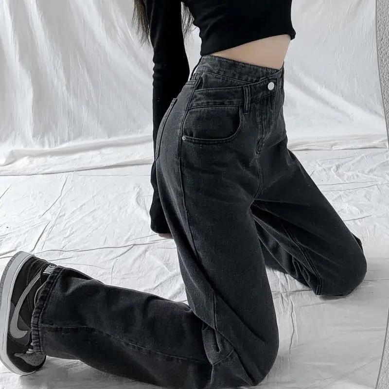 Högmidjade vida jeans med raka ben