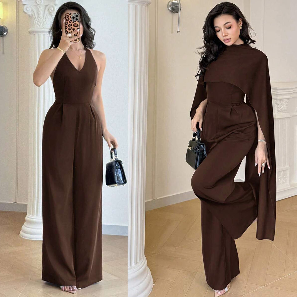 Set med halterneck-jumpsuit och lös cape