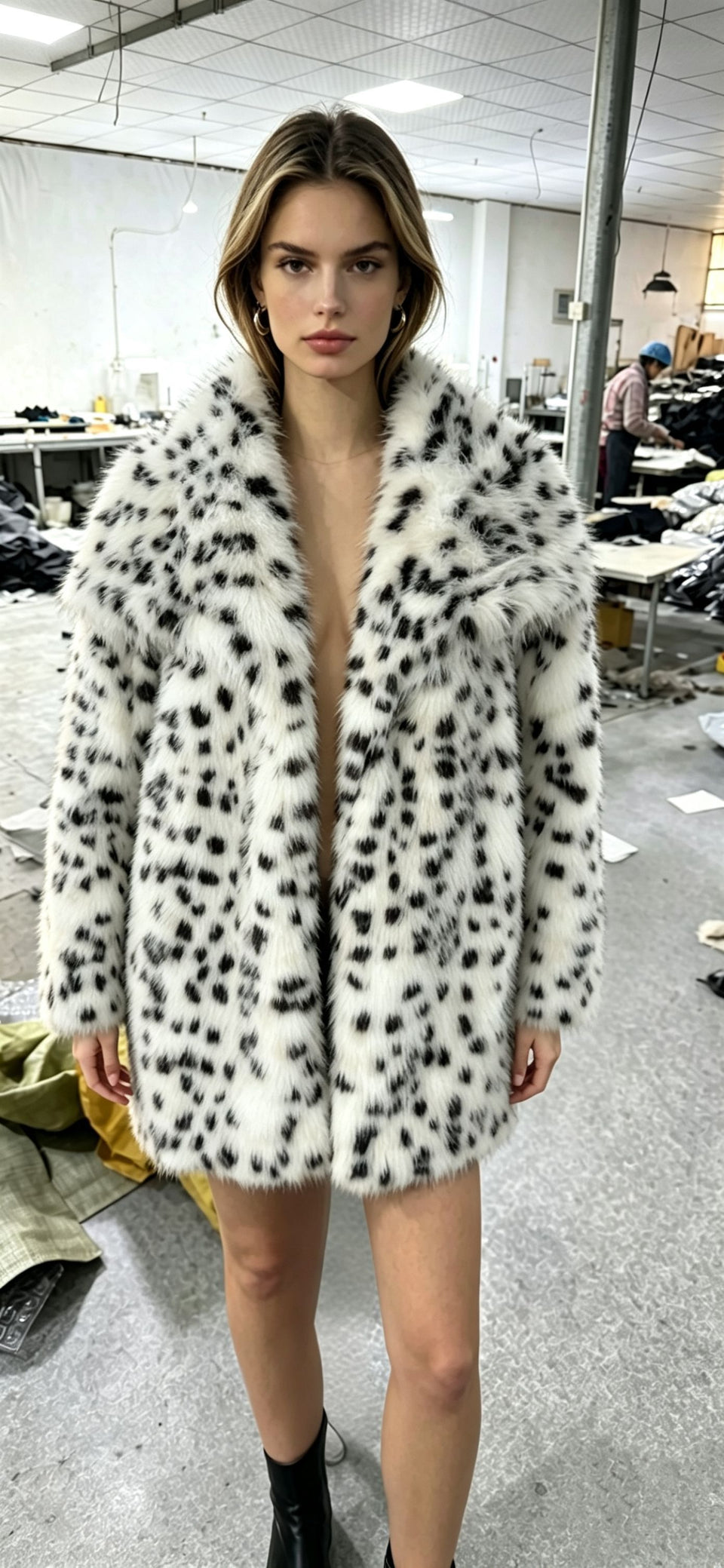 Fluffig fuskpälsjacka med slag och fickor