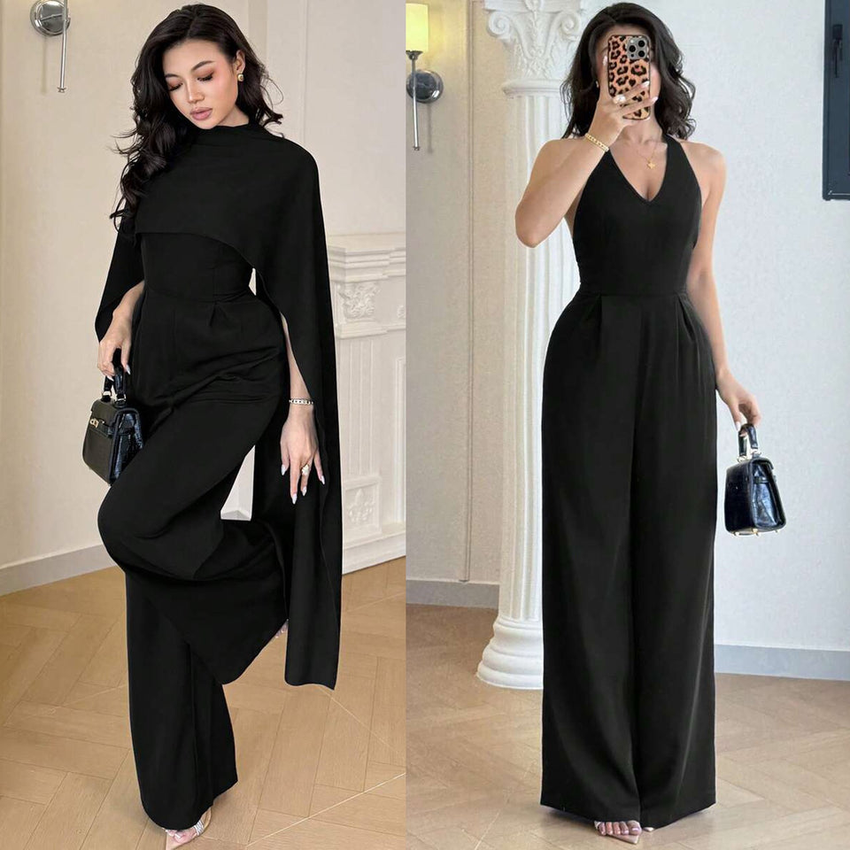 Set med halterneck-jumpsuit och lös cape