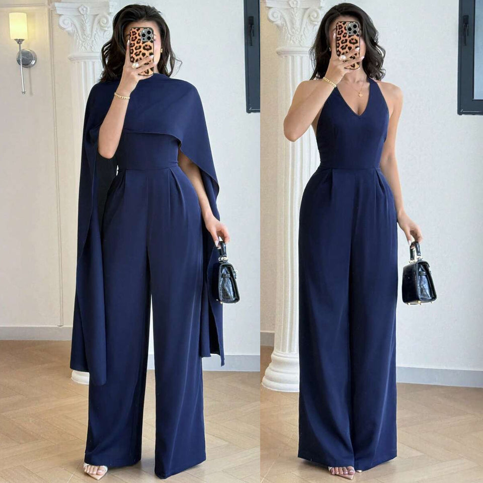 Set med halterneck-jumpsuit och lös cape