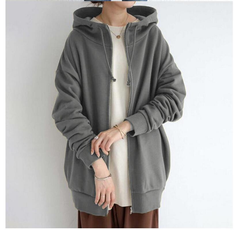 Lång fleecehoodie med dragkedja och fickor