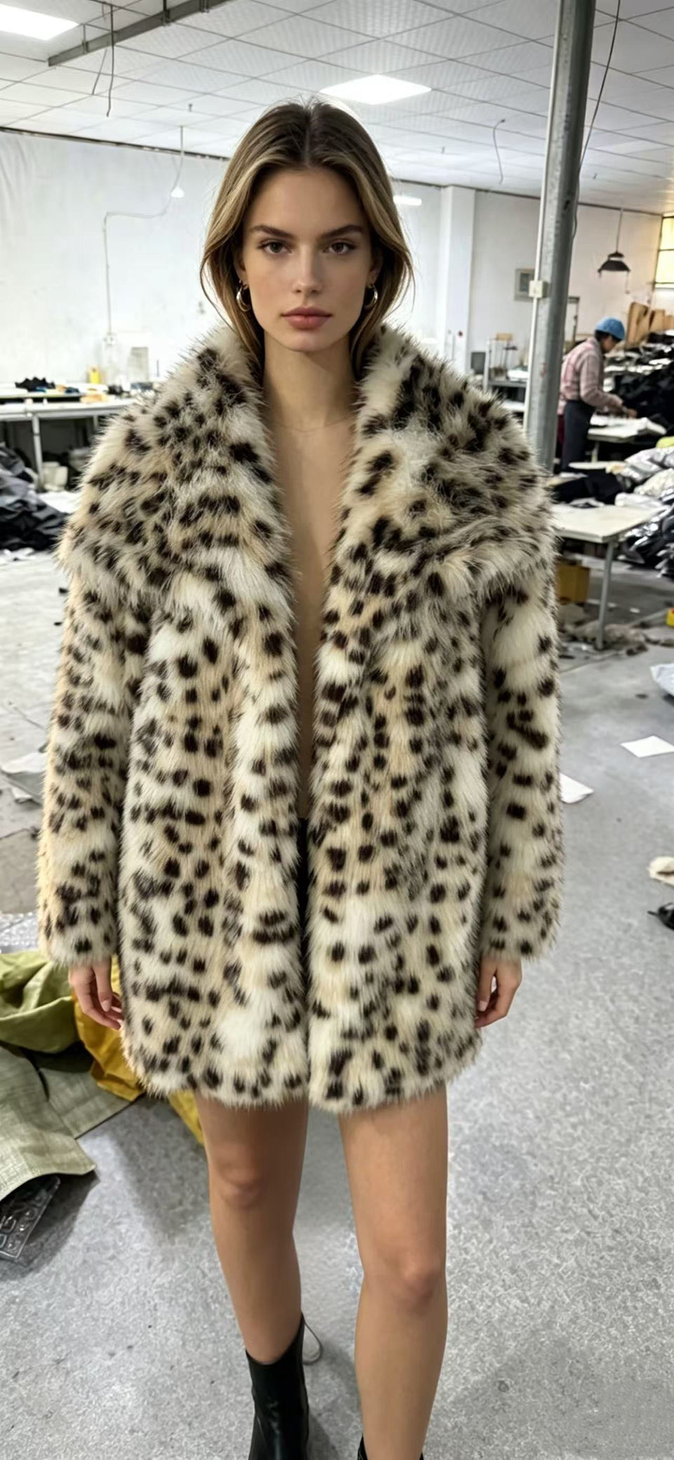 Fluffig fuskpälsjacka med slag och fickor