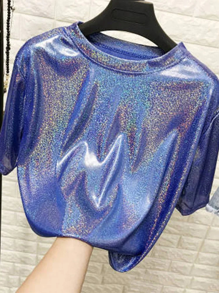 Glansig t-shirt med holografisk yta