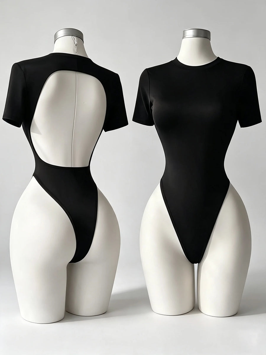 Body med öppen rygg och kort ärm