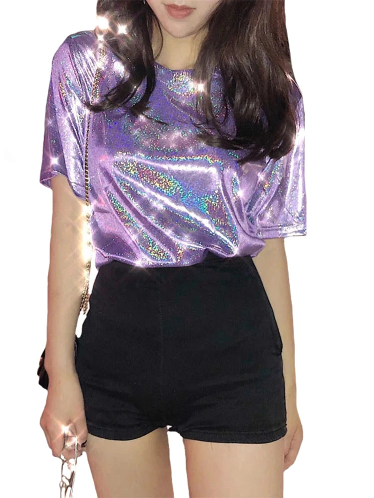 Glansig t-shirt med holografisk yta