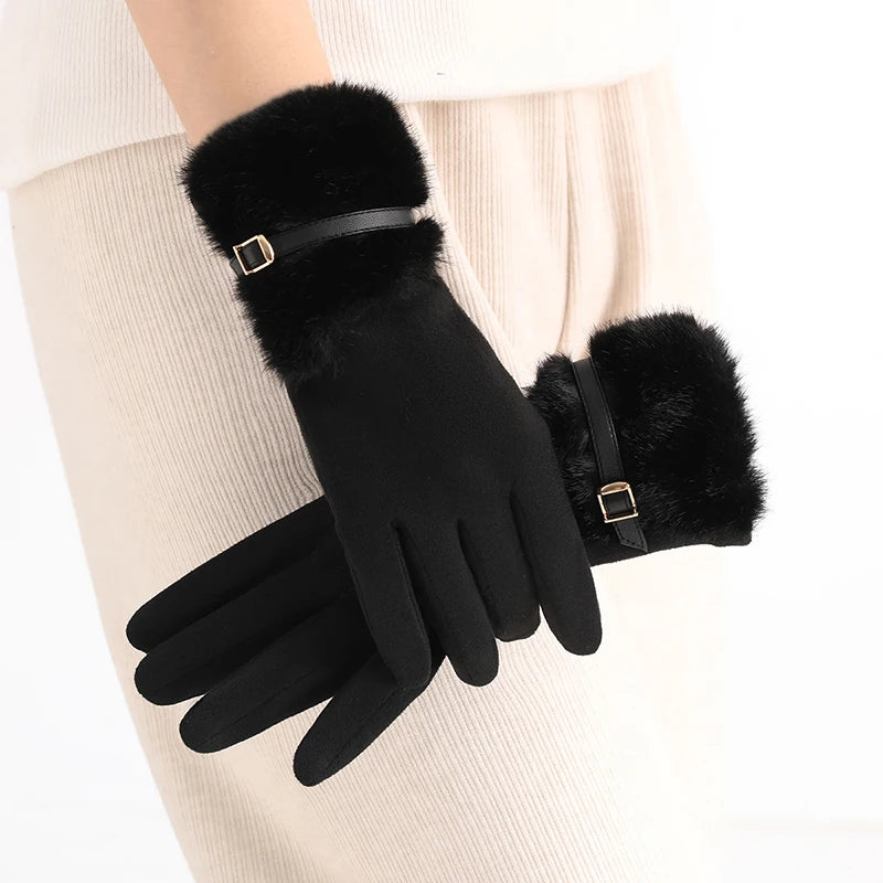 Touchhandskar med fuskpälskant och fleecefoder