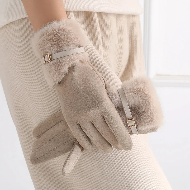 Touchhandskar med fuskpälskant och fleecefoder