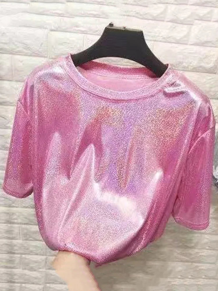 Glansig t-shirt med holografisk yta