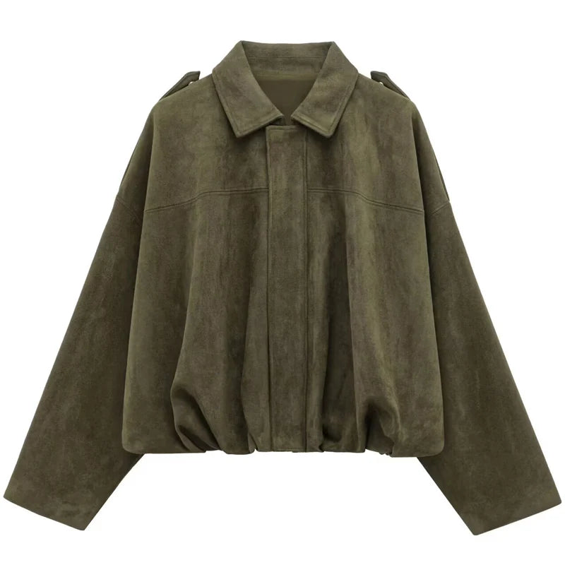 Kort bomberjacka i mockaimitation, oversize