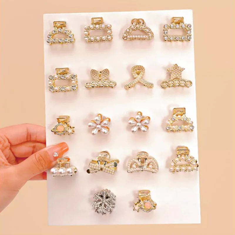 Hårklämmor med strass och pärlor, set