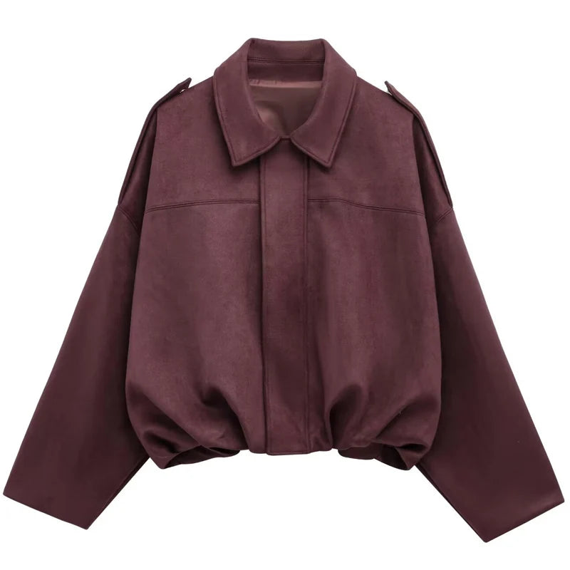 Kort bomberjacka i mockaimitation, oversize