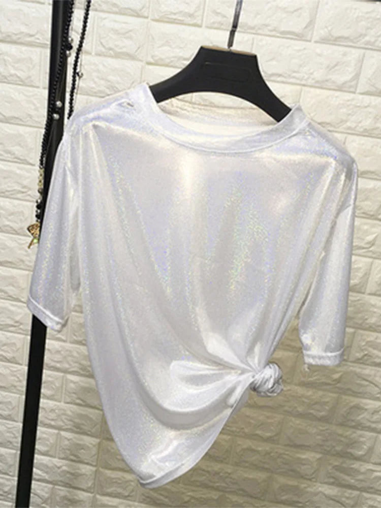 Glansig t-shirt med holografisk yta