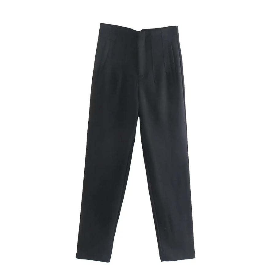 Raka byxor med hög midja och dragkedja fram
