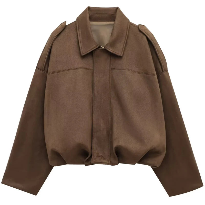Kort bomberjacka i mockaimitation, oversize