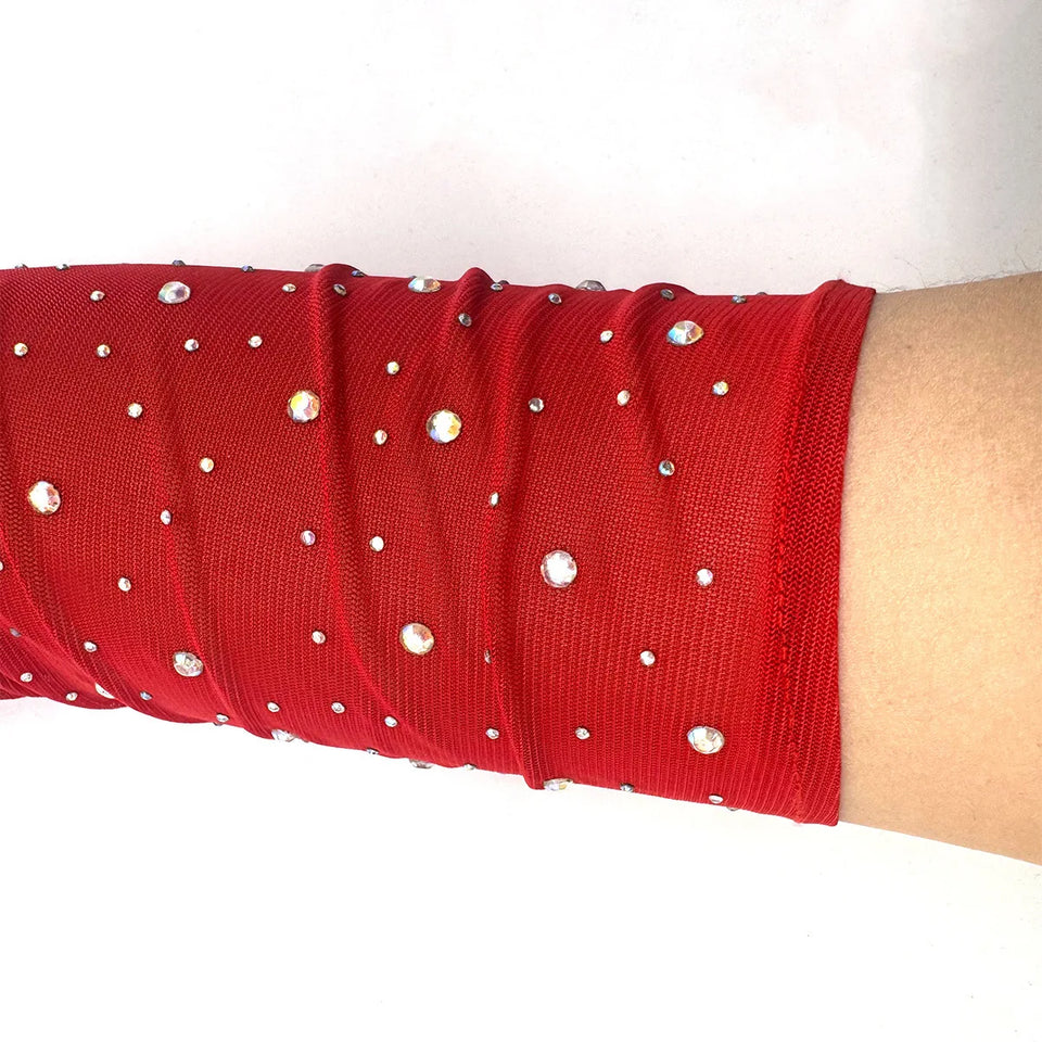 Långa meshhandskar med strass