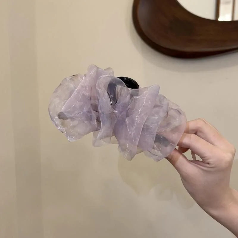 Stor hårklo med rosett i mesh eller satin