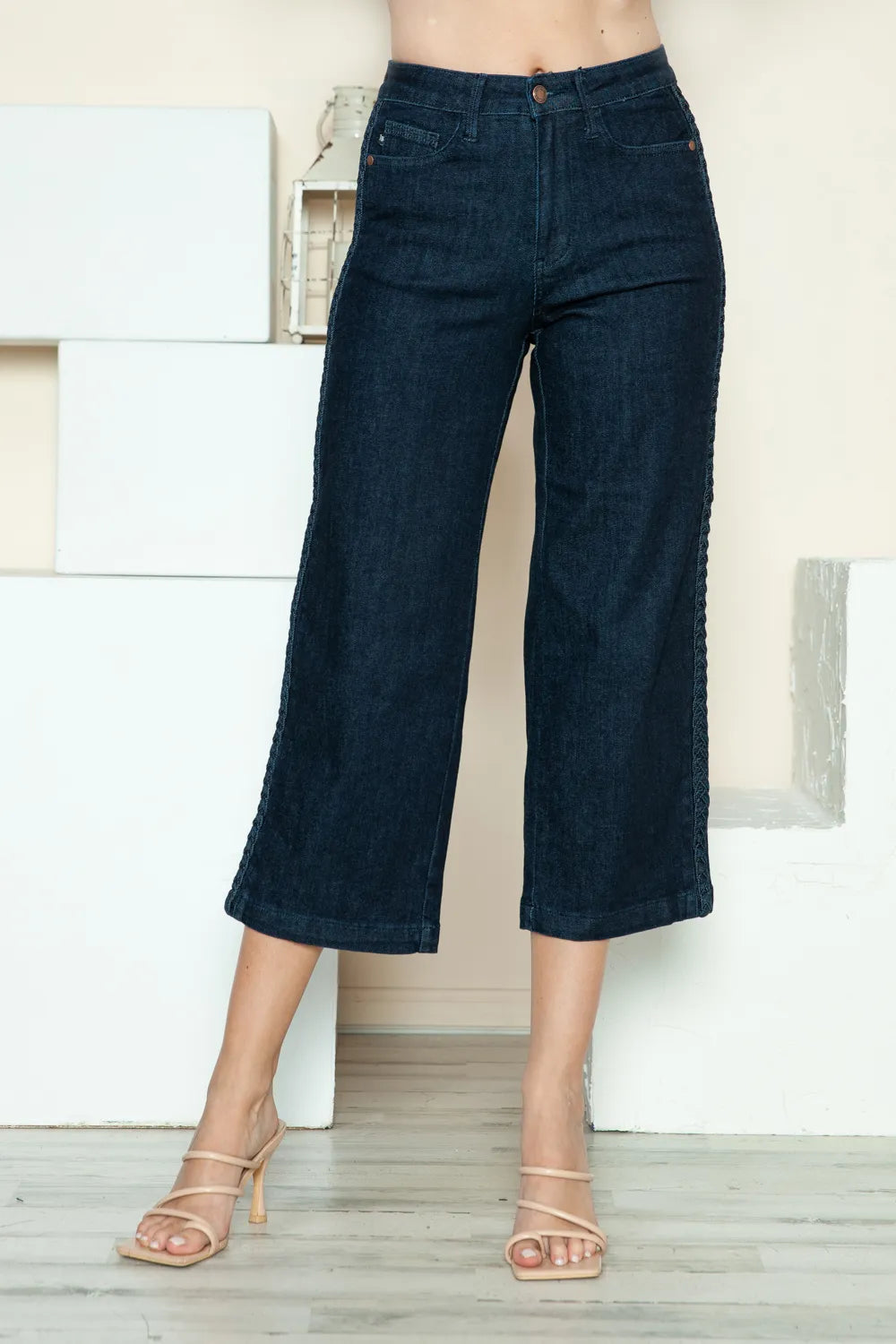 Judy Blue Side Seam Braid Crop Wide Leg Jeans