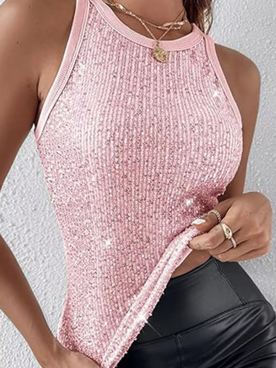 Sequin Round Neck Tank