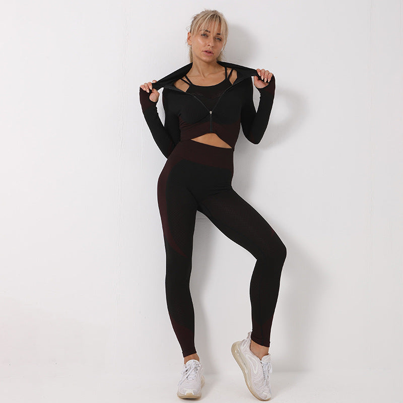 Sömlöst träningsset i 3 delar – leggings, topp och sport-bh