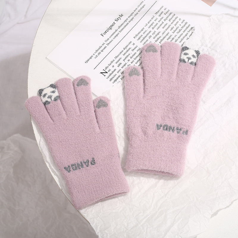 Stickade touchvantar med panda – varma vintervantar